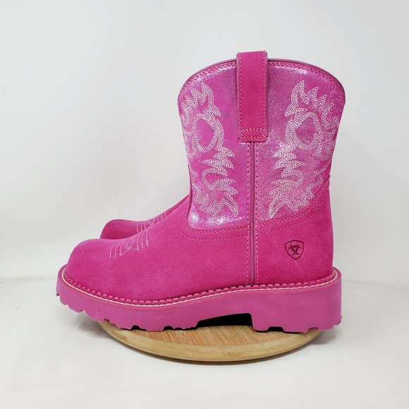 Ariat Fatbaby Boots Womens 8 Pink Suede Metallic Cowboy Western Shoes - Picture 8 of 14